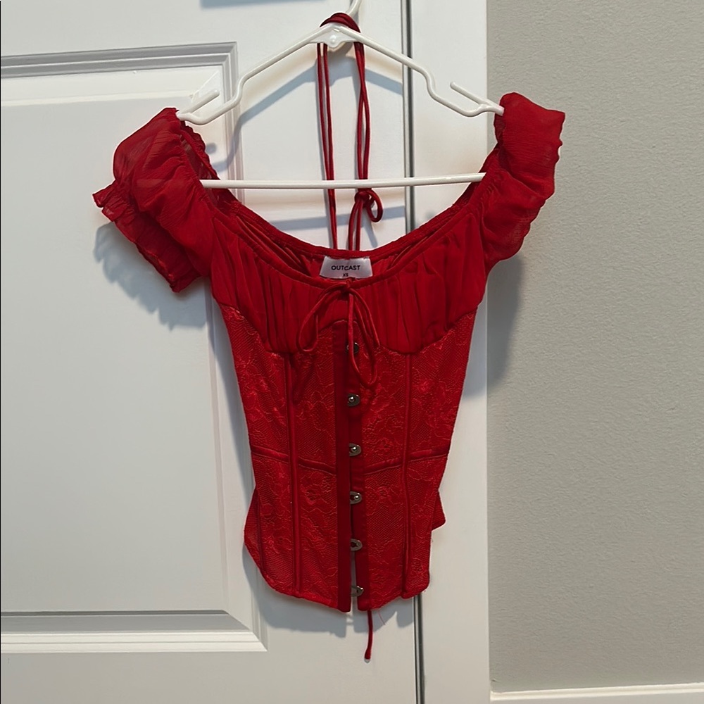 Red Off-Shoulder Lace Corset Top
